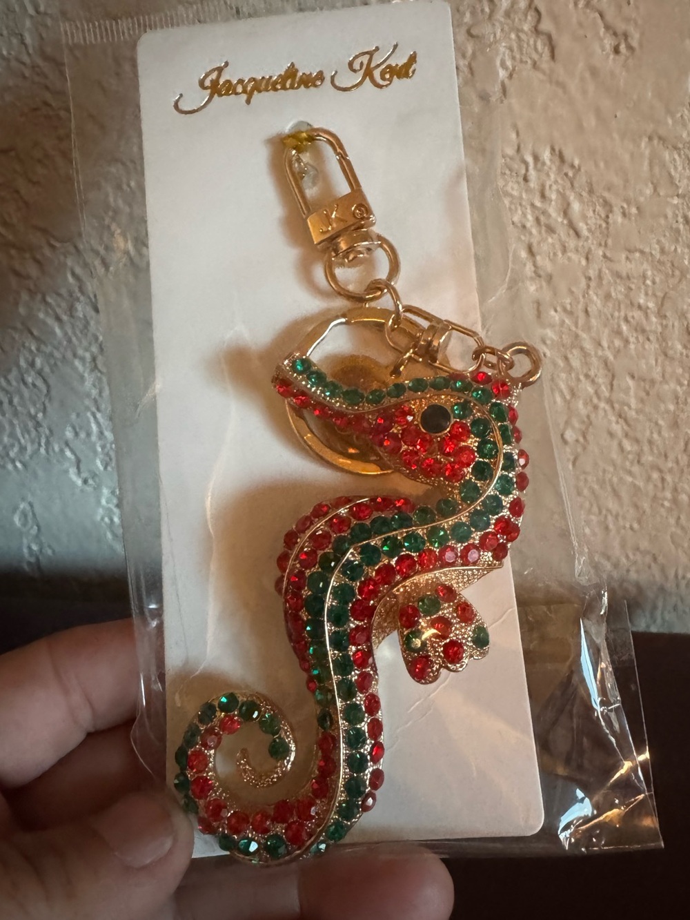 NWT Jacqueline Kent Red & Green Seahorse keychain charm